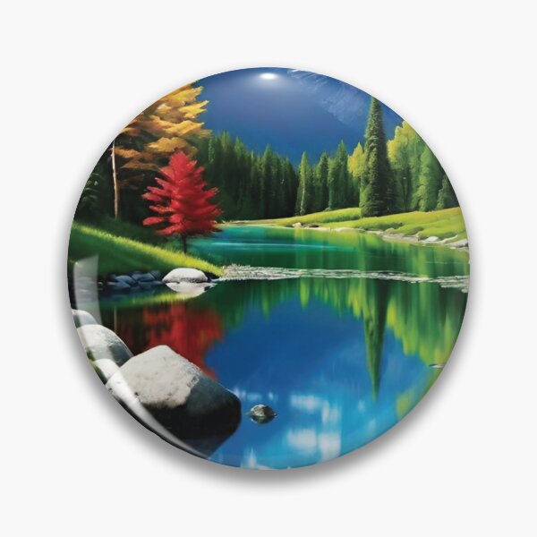 Artikelvorschau, Herbstbäume und schneebedeckte Berge spiegeln sich im See entworfen und verkauft von BubbleGalaxy.