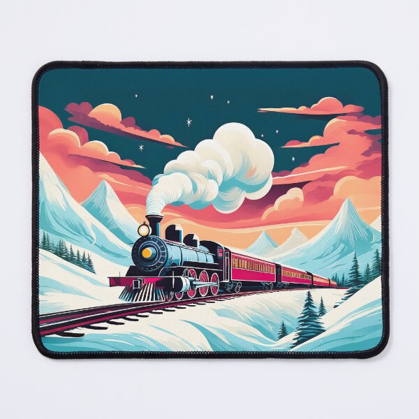 Item preview, A steam train passing through a snowy landscape, with swirling smoke and vibrant skies. designed and sold by HEMRO.