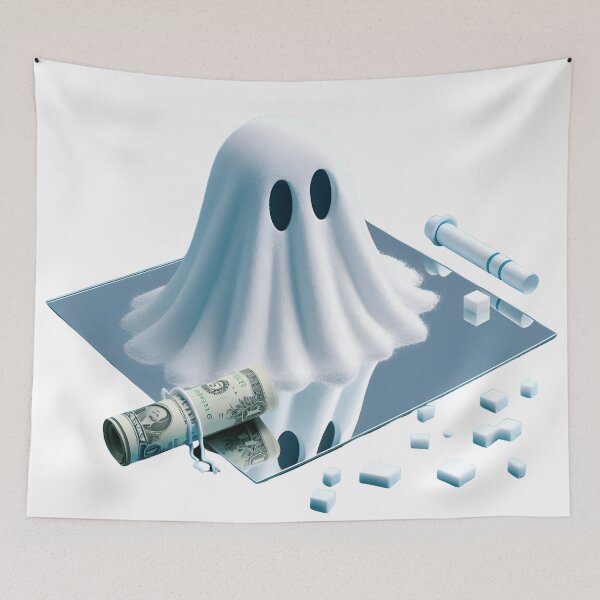 Item preview, Funny Halloween Drug Baggie Ghost with rolled Straw and Glass Mirror, Trick or Treating  designed and sold by SomniferumWars.