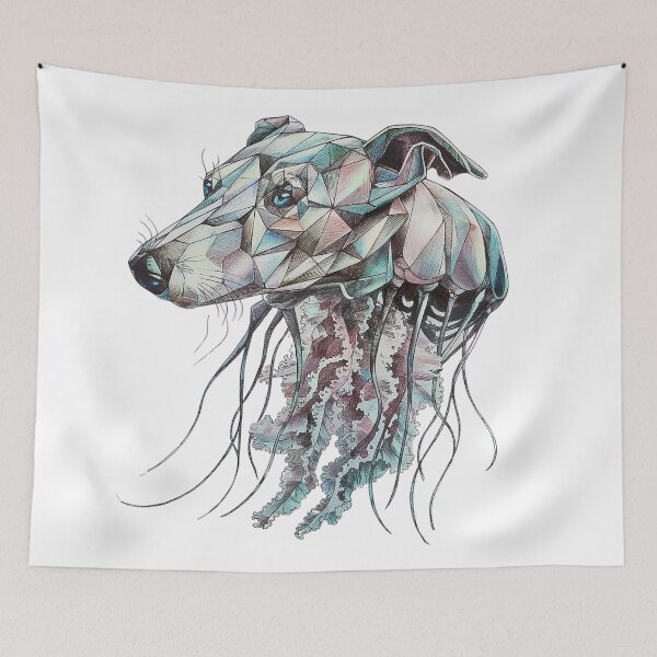 Item preview, A dog with a jellyfish neck created with geometric patterns designed and sold by angelcrease.