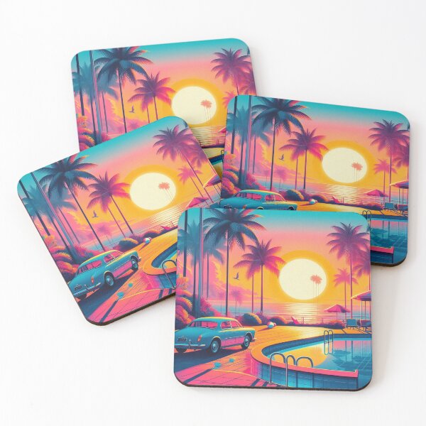 Item preview, Golden Sunset Reflections Over a Retro Tropical Poolside Scene designed and sold by freackly.