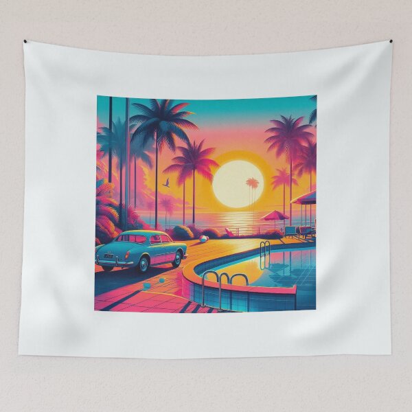 Item preview, Golden Sunset Reflections Over a Retro Tropical Poolside Scene designed and sold by freackly.