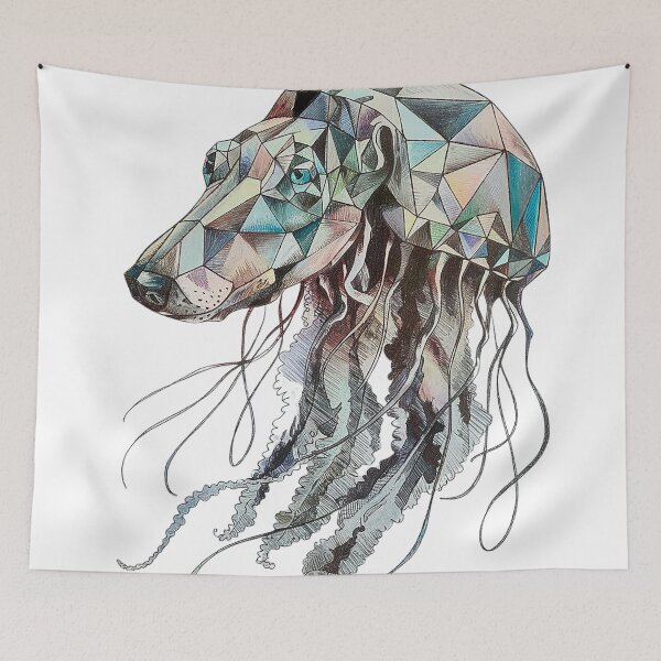 Item preview, A dog with a jellyfish neck created with geometric patterns designed and sold by angelcrease.