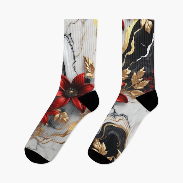 Item preview, FLORAL AND TROPICAL PATTERN O32 - Gift items and personal use / Marble, Leaves, Flowers, Stone, Red, Gold, Black, White, Grey, Quartz, Nature, Vector, Art designed and sold by LumDesignArt.