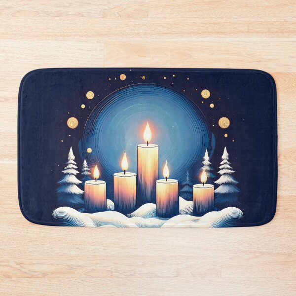 Item preview,  Glowing candles standing in the snow, casting light into a dark, swirling winter scene. designed and sold by HEMRO.
