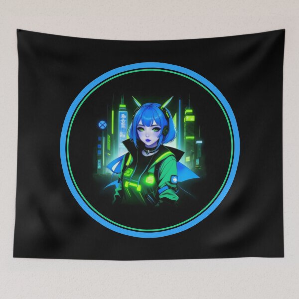 Item preview, Girl Gamer Anime E-Girl and Retro Futuristic City - Blue Hair designed and sold by Beachy.