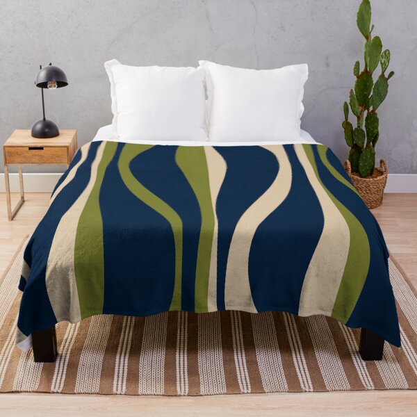 Item preview, Mid Century Modern Striped Lounge Retro Ogee Pattern in Navy Blue Olive Green Beige designed and sold by kierkegaard.