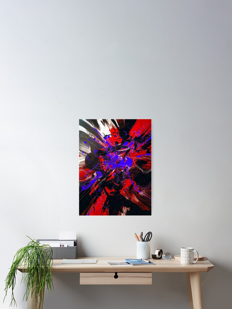 Thumbnail 2 of 3, Poster, Abstract Explosion - Red, Blue designed and sold by Exodoi.