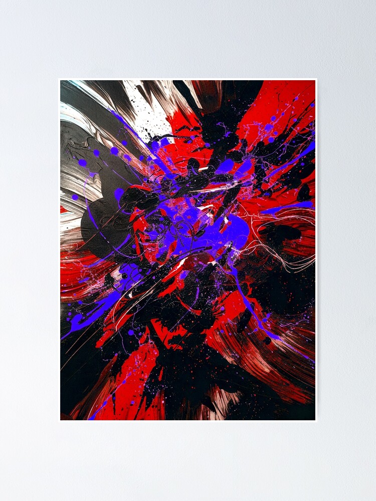 Thumbnail 1 of 3, Poster, Abstract Explosion - Red, Blue designed and sold by Exodoi.