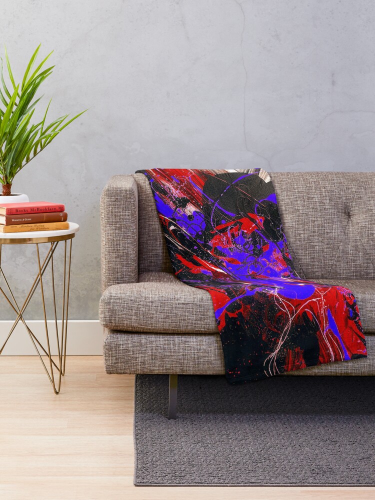 Thumbnail 2 of 6, Throw Blanket, Abstract Explosion - Red, Blue designed and sold by Exodoi.