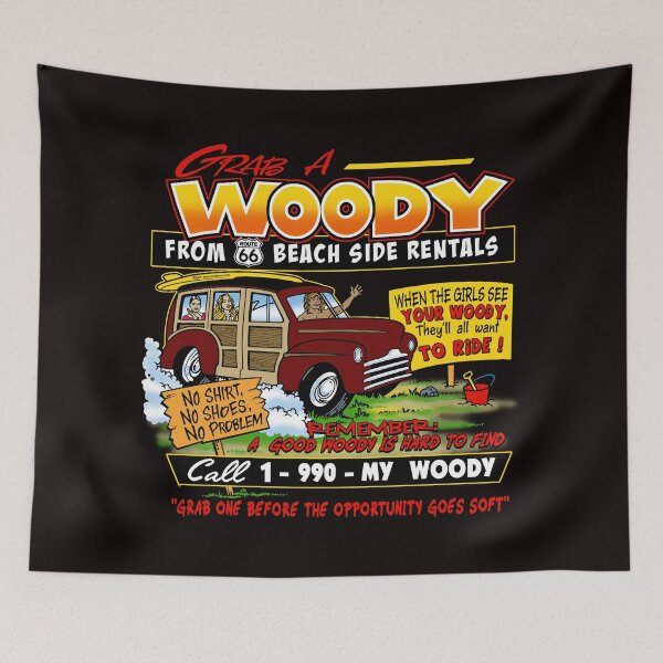 Item preview, Funny RT 66 Beach Ask Me About My Woody Car play on words designed and sold by thet-shirtman.