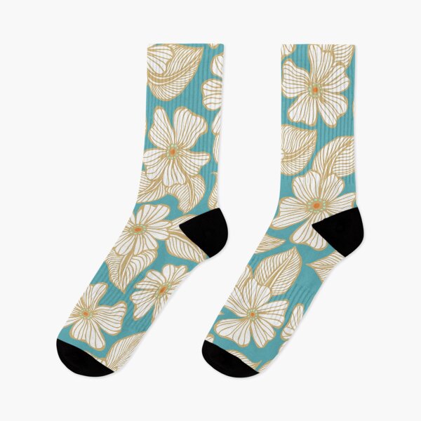 Item preview, Hand Drawn Gold and Turquoise Tropical Floral Pattern designed and sold by schorrnuff.