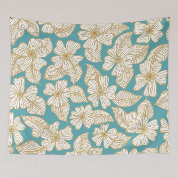 Item preview, Hand Drawn Gold and Turquoise Tropical Floral Pattern designed and sold by schorrnuff.