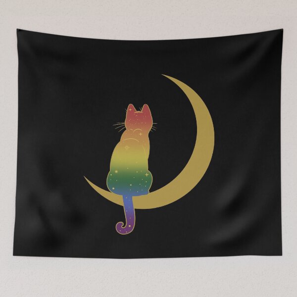 Item preview, Rainbow Cat Moon Space LGBT Gay Pride Flag designed and sold by Clara Hollins.