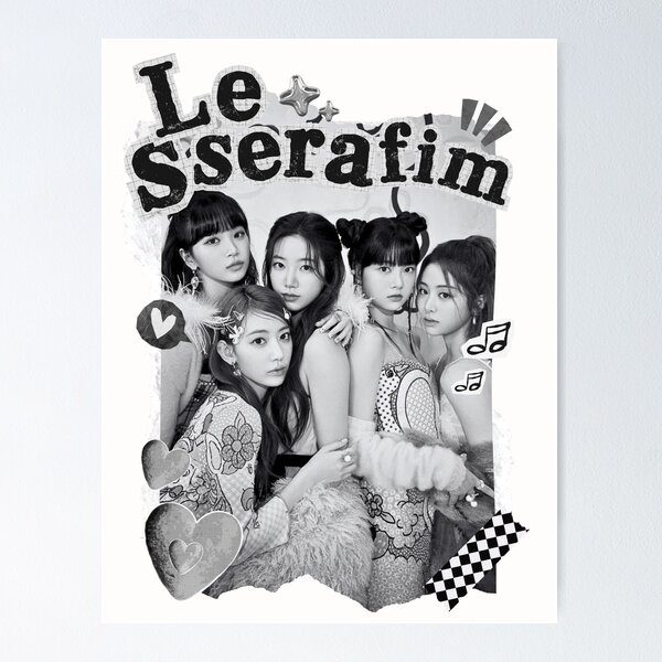 Item preview, LE SSERAFIM Collage: Bold Black and White Charm Style Kpop Group Members Design Classic T-Shirt designed and sold by AJUNICE STUDIO.