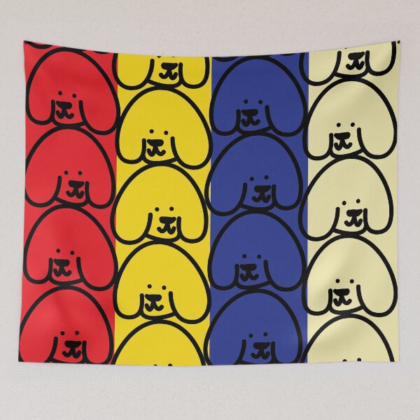 Item preview, Colorful dog pattern in red yellow blue stripes designed and sold by fluffyfamcraft.