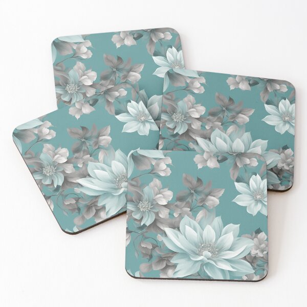 Artikelvorschau, Aquamarines und graues Blumendesign entworfen und verkauft von Urbanwraps.