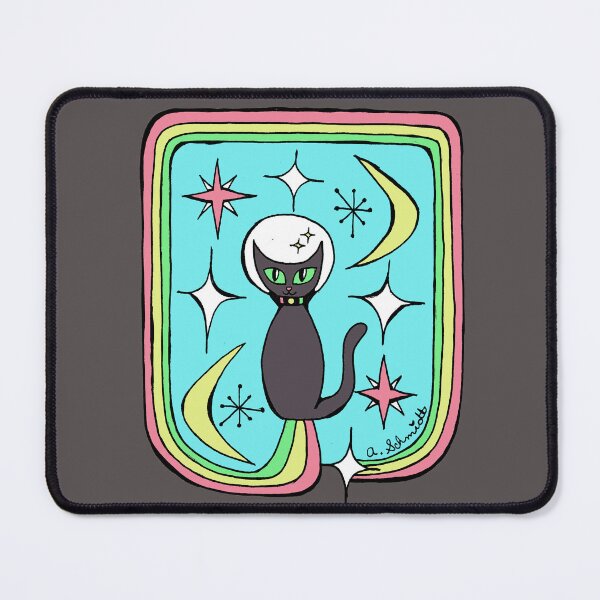 Item preview, Mid Century Modern Atomic Style Black Cat Outer Space Rainbow Original Art Illustration designed and sold by Intergalactic Unicorn: Art by Anna Schmidt.