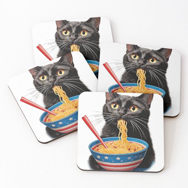Item preview, Black Cat is eating Yellow Noodles Kamala Harris vs Trump Cat Ladies Election 2024 designed and sold by adlydesigns.