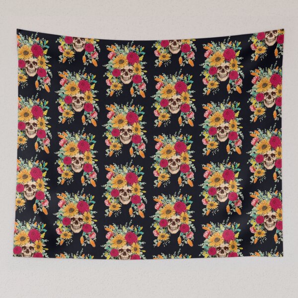 Item preview, Skull with Lucious Locks of Fowers designed and sold by FullMoonRebels.