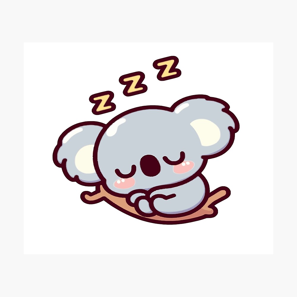 Cute koala in kawaii chibi style sleeping on a branch Poster