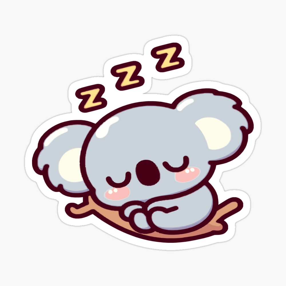 Cute koala in kawaii chibi style sleeping on a branch Poster