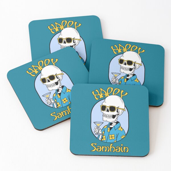 Item preview, Happy Samhain - skull cocktail - blue and yellow designed and sold by TrueNorthSpirit.