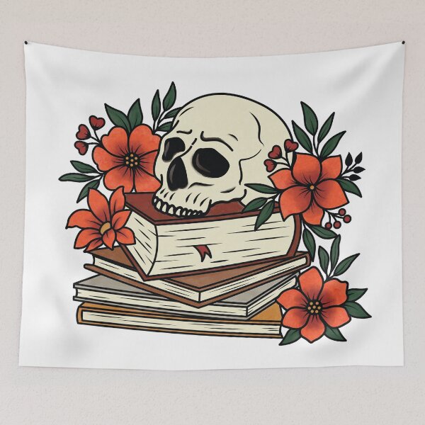 Item preview, Stack of Books with a Skull and Flowers designed and sold by hnnhsmth95.