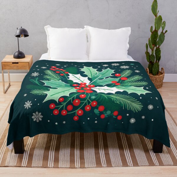 Item preview, a beautiful arrangement of holly and mistletoe against a dark background adorned with swirling snowflakes and twinkling stars. designed and sold by HEMRO.
