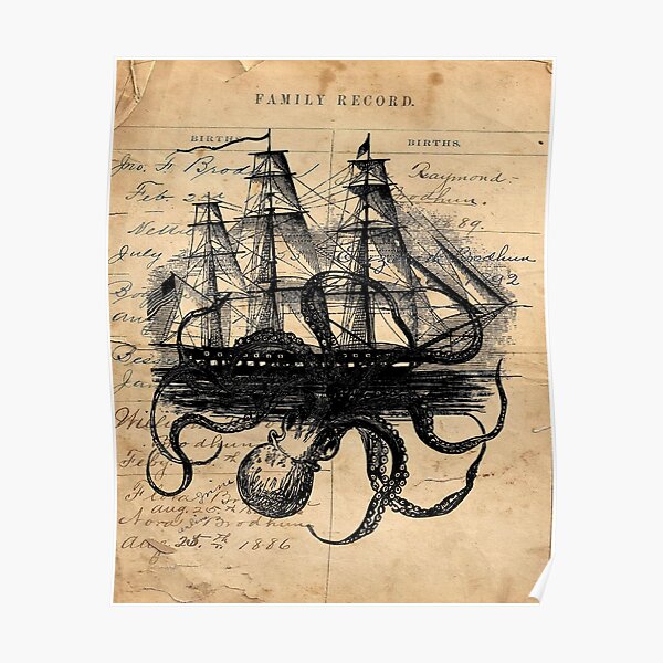 Kraken Attacking Ship on Ledger Design KAS947 Poster