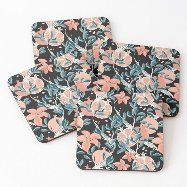 Item preview, Pomegranate trees, Coral-emerald on black designed and sold by Alex  Blud.