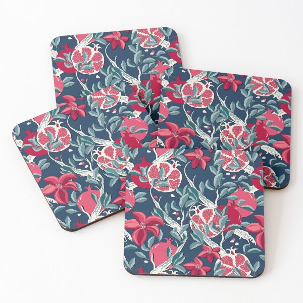 Item preview, Pomegranate trees, Pink-emerald on blue designed and sold by Alex  Blud.