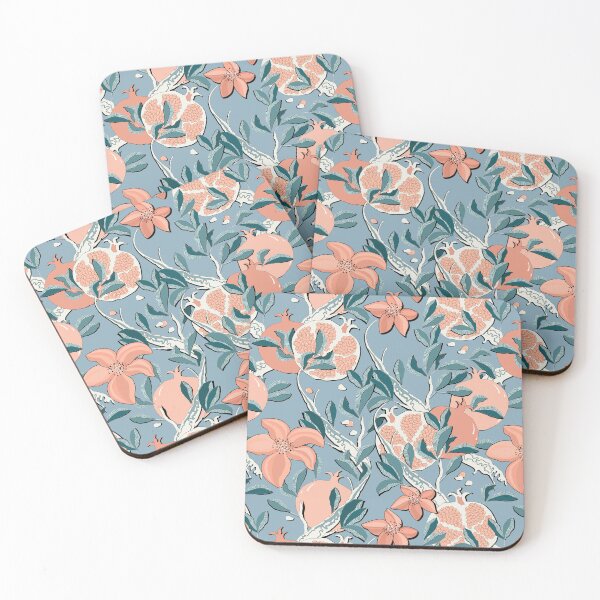 Item preview, Pomegranate trees, Coral-emerald on blue designed and sold by Alex  Blud.