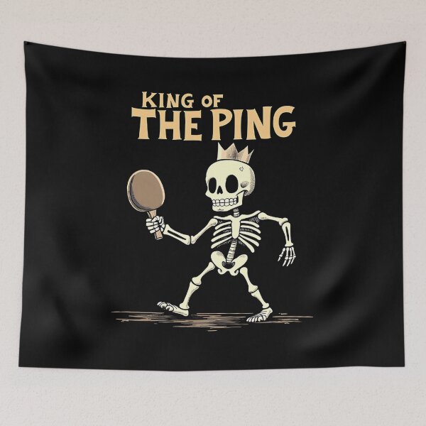 Item preview, "King of the Ping - Skeleton Holding a Ping Pong Paddle Like a Sword Funny T-Shirt" designed and sold by AI-volution.