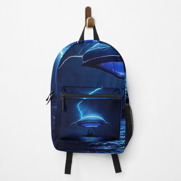 Item preview, Cyberpunk zeppelin lit with neon lights and lightning over the ocean designed and sold by quasartphil.