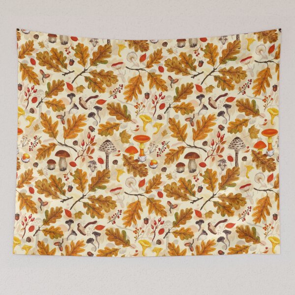 Item preview, Forest mushrooms and autumn flora on cream designed and sold by Katerina Mitkova Kirilova.