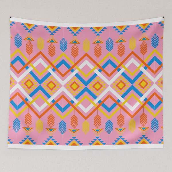 Item preview, Bright Navajo Geometric Pattern with Pink Background and Bold Triangle and Feather Motifs designed and sold by ploen kongsuwan.