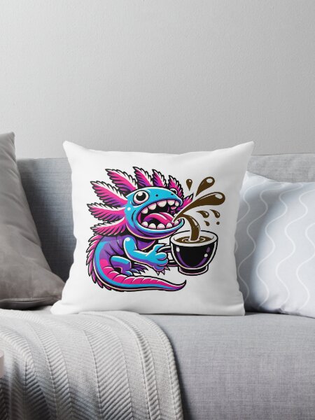 Vista previa del artículo con la obra «Axolotl loco derramando café, diseño divertido y lindo», diseñado y vendido por RetroPop23.