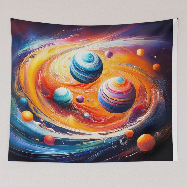 Item preview, a vibrant colors and swirling forms Design depicting a celestial scene.  designed and sold by HEMRO.