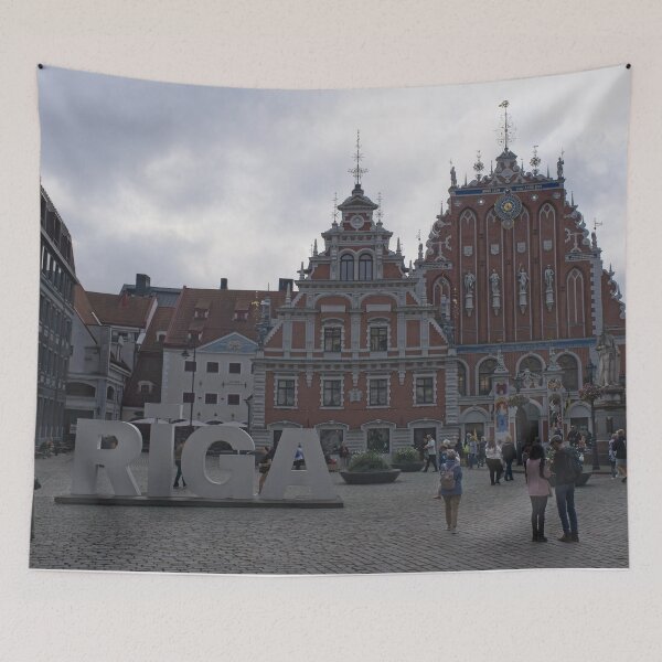 Item preview, House of Blackheads. People walking in Riga. Streets, buildings. Lifestyle in the urban area. urban area. designed and sold by Maurizio Fabbroni.