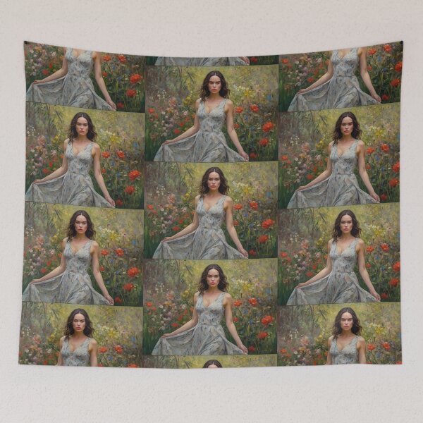 Item preview, Beautiful impressionistic artwork of a pretty French girl and flowers - After Monet designed and sold by Vintage Designs +.