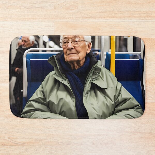 Item preview, Cold Pensioner trying to keep warm on an underground train designed and sold by Colin Bentham.
