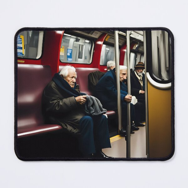 Item preview, Cold Pensioner trying to keep warm on an underground train designed and sold by Colin Bentham.
