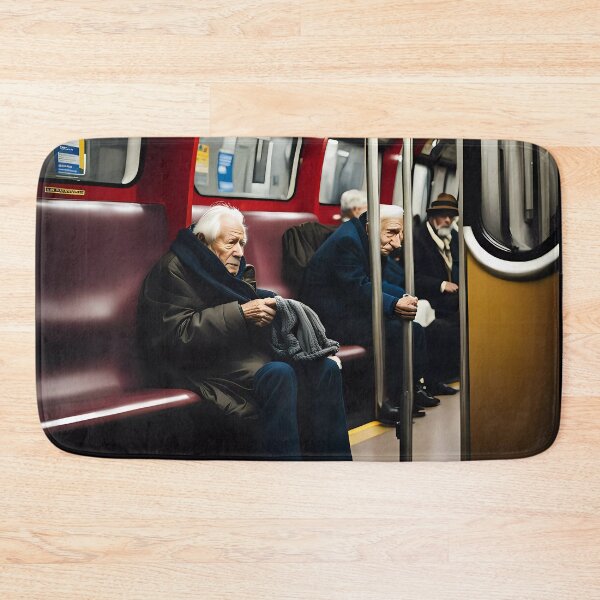 Item preview, Cold Pensioner trying to keep warm on an underground train designed and sold by Colin Bentham.