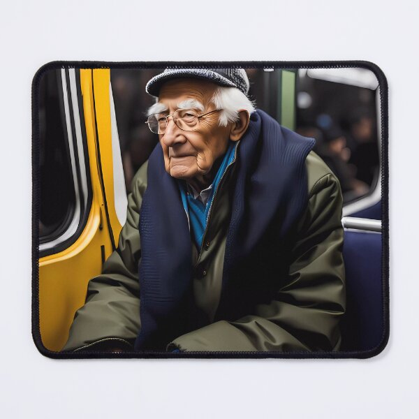 Item preview, Cold Pensioner trying to keep warm on an underground train designed and sold by Colin Bentham.