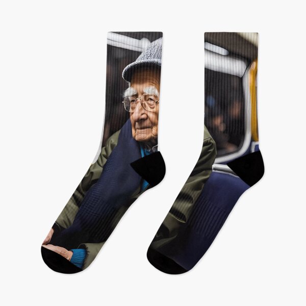 Item preview, Cold Pensioner trying to keep warm on an underground train designed and sold by Colin Bentham.