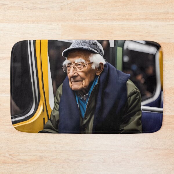 Item preview, Cold Pensioner trying to keep warm on an underground train designed and sold by Colin Bentham.