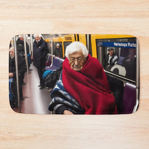 Item preview, Cold Pensioner trying to keep warm on an underground train designed and sold by Colin Bentham.