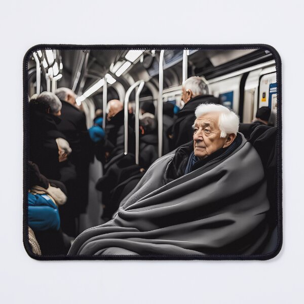 Item preview, Cold Pensioner trying to keep warm on an underground train designed and sold by Colin Bentham.