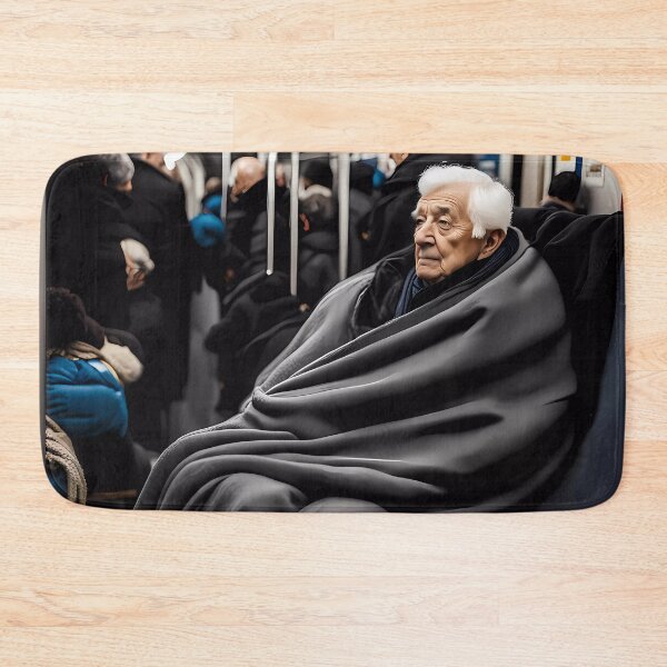 Item preview, Cold Pensioner trying to keep warm on an underground train designed and sold by Colin Bentham.